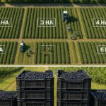 Aronia-Plantage mit rund 3 500 Pflanzen pro Hektar und maximalem Ertrag von 5 kg pro Pflanze