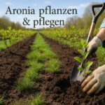 Aroniapflanze wird auf sonniger Plantage in Niedersachsen eingepflanzt – Anleitung zum Pflanzen und Pflegen der Aroniabeere