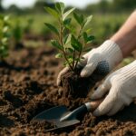 Aroniapflanze wird in lockeren Boden gesetzt – Anleitung zum richtigen Pflanzen von Aroniabeeren
