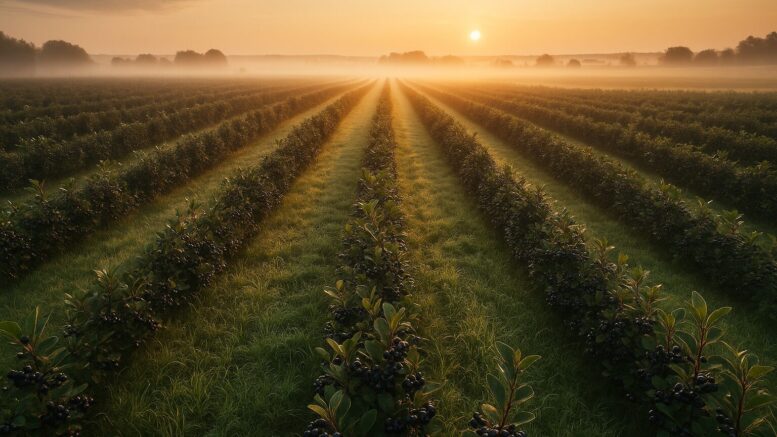 Landwirt prüft Aronia-Pflanzung auf dem Feld – Symbol für Anbaufehler und Korrekturen