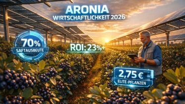 Aronia Wirtschaftlichkeit 2026 Infografik mit 70 Prozent Saftausbeute und ROI Kalkulation von Lars Grossmann in Schwarmstedt